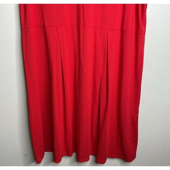 J Jill Sz XS Red Wearever Pleated Jersey Knit Sleeveless Shift Dress Stretch - Picture 4 of 9